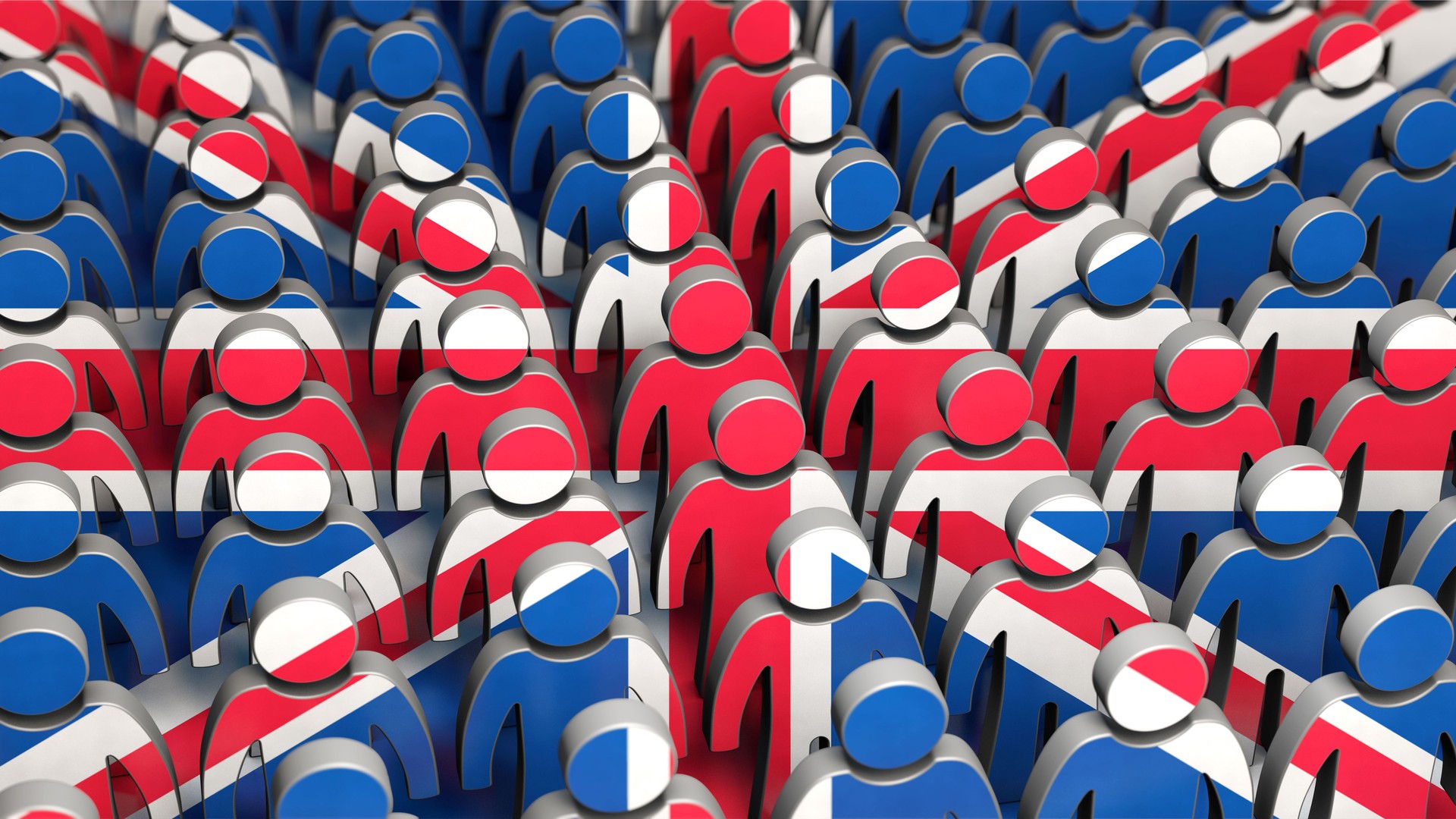 Figures and UK flag - people of Great Britain